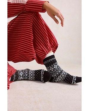 Free People Tall Cosy Lined Lounge Socks - Red