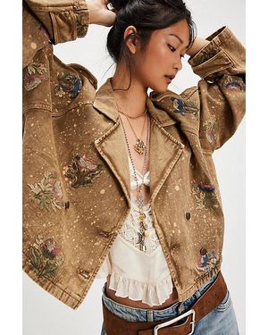 Denim and Bone Splatter Trench Jacket - Brown
