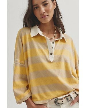 Free People Auggie Oversized Polo Tee - Metallic