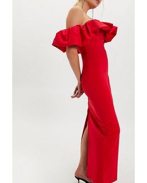 Shona Joy Campbell Ruffle Draped Maxi Dress - Red