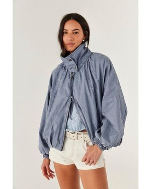 Free People Chelsea Funnel-Neck Jacket - Blue