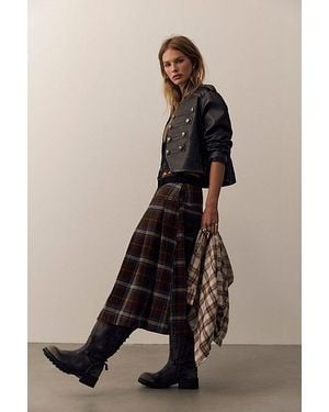 Free People Skipper Pleated Plaid Midi Skirt - Natural