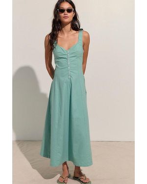free-est Holland Stretch Linen Midi Dress By - Green