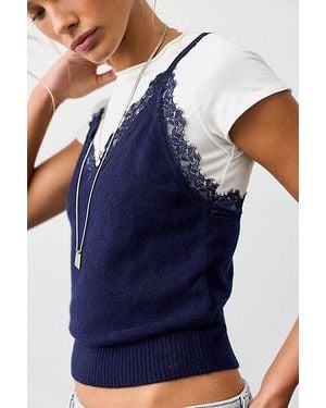 Free People Lace Cashmere Tank Top - Blue