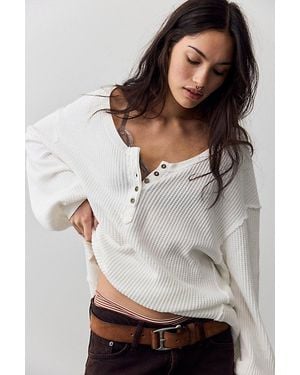 Free People Montreal Oversized Thermal Henley - Grey