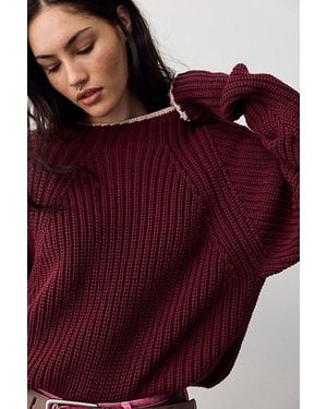 Free People Low Tide Crew Neck Knit Pullover - Red