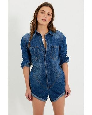 One Teaspoon Prophecy Printed Denim Romper - Blue