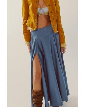Free People Chilco Mid-Rise Side Slit Maxi Skirt - Blue