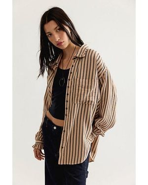Free People We The Free Off-Duty Double Cloth Striped Button Down - Natural