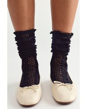 Free People Rubies Crochet Knee High Socks - Blue