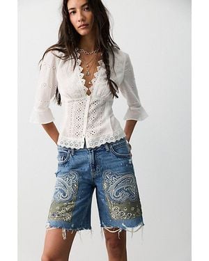 Free People We The Free Reverie Patchwork Shorts - Blue