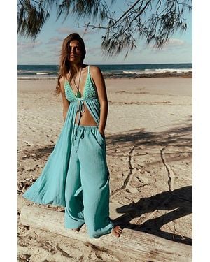 free-est Sunnier Somewhere Cotton Pant Set By - Green