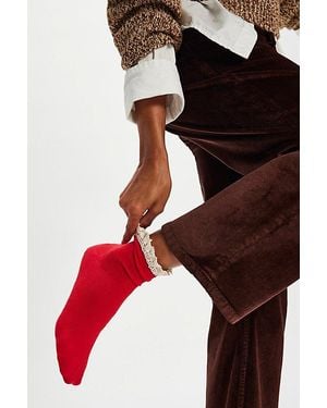 Free People Beloved Waffle Knit Ankle Socks - Red