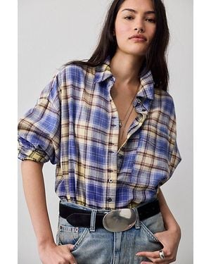 Free People Lexi Plaid Button Down Top - Blue