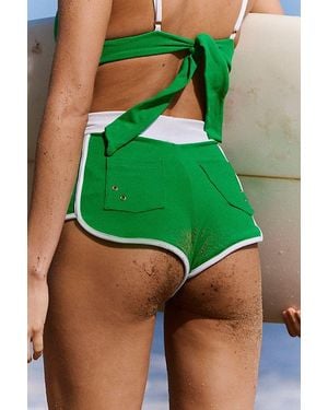 Resin Obsidian Terry Dolphin High-Waisted Boyshort Surf Bottoms - Green