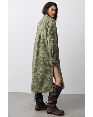 Free People We The Free Brick Lane Jacquard Maxi Shirt Jacket - Green