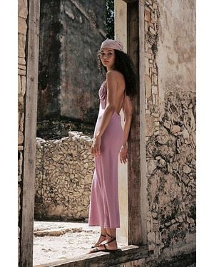 free-est Omnia Linen Midi Slip Dress By - Brown