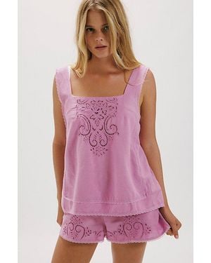 Free People True Charm Embroidered Short Set - Pink