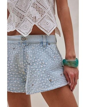 Free People Best Coast Embroidered Shorts - Blue