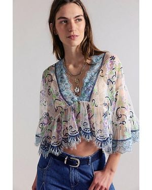 Anna Sui Lady Chatterley Lace V-Neck Blouse - Gray