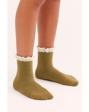 Free People Beloved Waffle Knit Ankle Socks At In Basil - Green