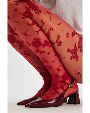 Free People Flocked Floral Tights - Red