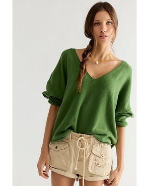 Free People See Me V-Neck Pullover - Green