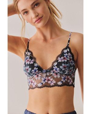 Free People Printed Lace Longline Triangle Bralette - Black