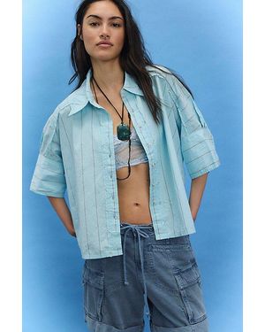 Free People Seaside Cotton Stripe Shirt - Blue