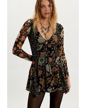 Free People Sway With Me Printed Mini Dress - Black