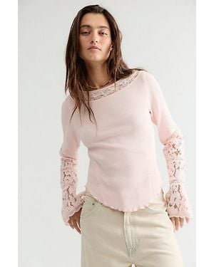 Free People Amber Lace Cuff Long Sleeve Top - Natural