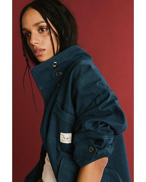 Free People Collins Washed Canvas Funnel-Neck Jacket - Blue