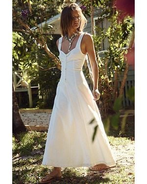 free-est Holland Stretch Linen Midi Dress By - Green