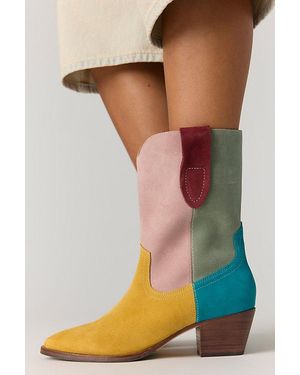 Charlotte Stone Roberta Colorblock Western Boots - Natural