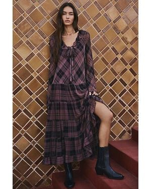 Free People Plaid Petal Maxi Dress - Brown