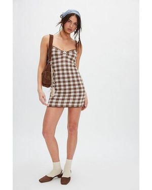 For Love & Lemons Gingham Knit Mini Dress - White
