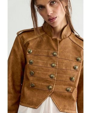 Free People Ryland Vegan Leather Band Jacket - Brown
