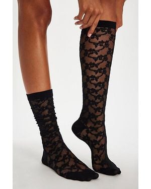 Free People Amour Lace Knee High Socks - Black