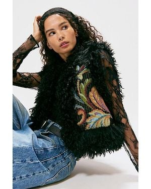Anna Sui Tapestry Faux Fur Trim Vest - Black