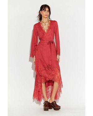 Nigel Preston Soho Wrap Long Sleeve Midi Dress - Red
