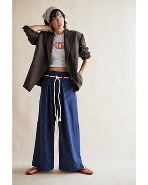 Free People Dimes Tie Pinstripe Pants - Blue