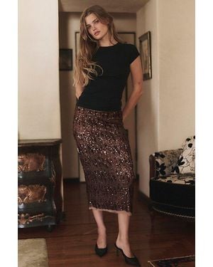 Intimately By Free People Party Trick Sequin Midi Slip Skirt By - Brown