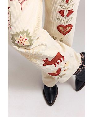 Free People Tennessee Low-Rise Embroidered Corduroy Jeans - Natural