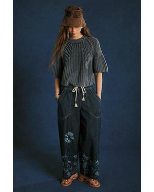 Free People Easy Peasy Printed Pull-On Jeans - Blue