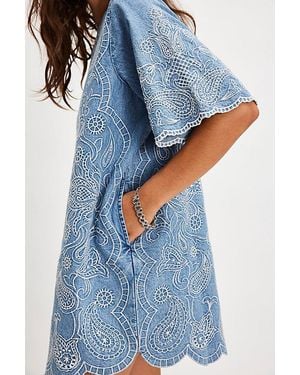 Free People Harlow Embroidered Mini Dress - Blue