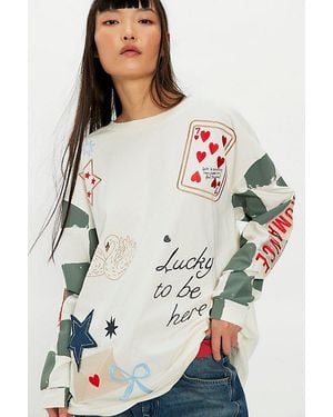 Denim and Bone Scrapbook Doodles Long Sleeve Top - White