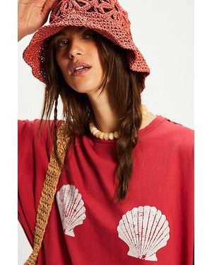 Free People Cut-Out Daisy Straw Hat - Red