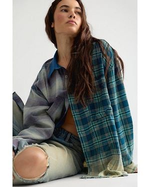 THE TALES Half N' Half Flannel Button Down Top - Multicolour