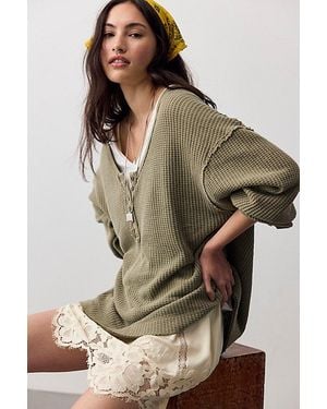 Free People Montreal Oversized Thermal Henley - Grey