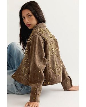 Denim and Bone Brass Hearts Studded Canvas Jacket - Brown